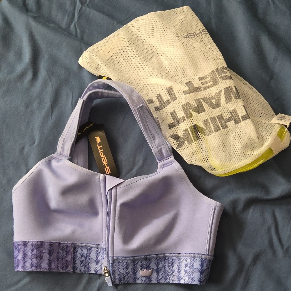 SHEFIT Periwinkly Front-Zip Sports Bra with Patterned Band